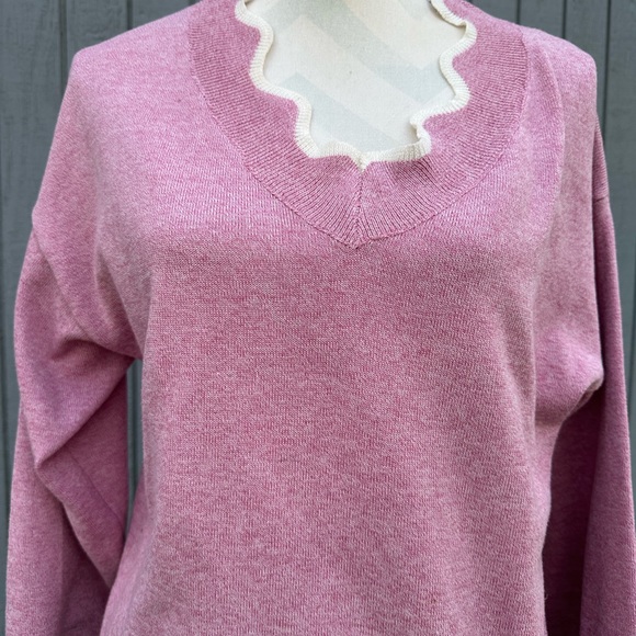 Pretty in Pink Sweater with White Trim - Picture 3 of 9